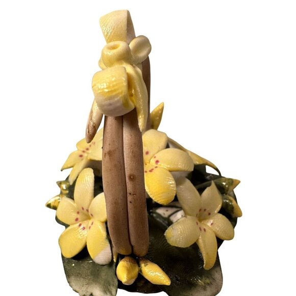 Capodimonte Italy Floral Basket Handcrafted Bow Miniature Figurine Yellow - Picture 2 of 15
